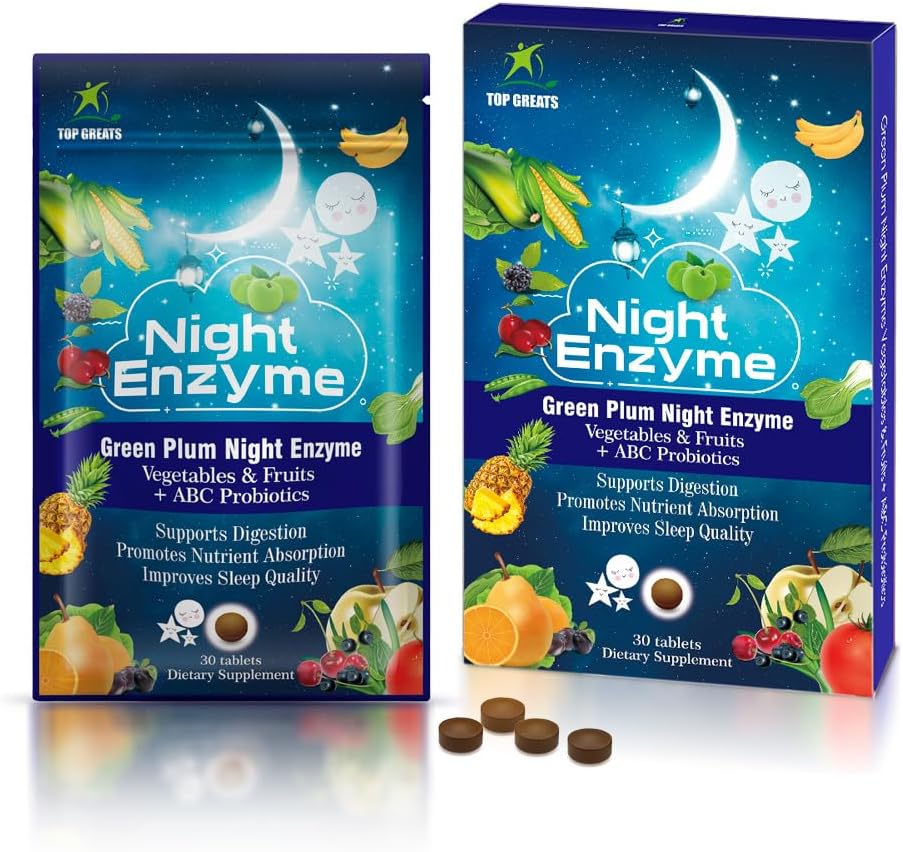 Night Enzyme, Dagelijkse Multiversibele Enzymen, Groene Plum Fruit en Groenten met Probiotica, Relief Bloating, Betere Slaapkwaliteit, voor Mannen en Vrouwen, Promote Digestieve Gezondheid- 30 Tablets
