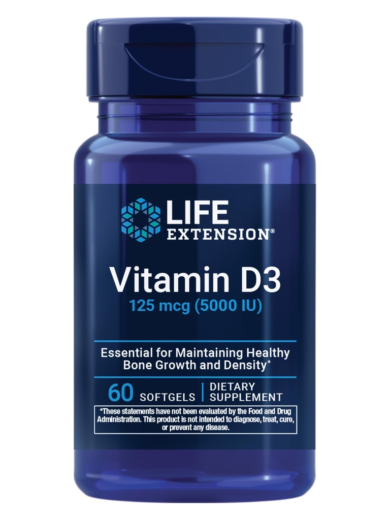 Life Extension Vitamin D3 125 mcg (5000 IU), Bone Health, 60 Softgels