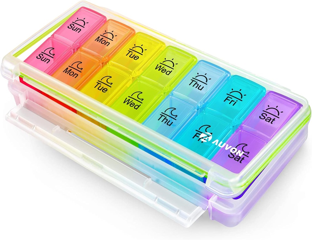 AOVON Weekly pil Organizer 2 keer per dag, Grote 7 Dag PM Pill Box Organisator, Dagelijkse Pill Case met Vocht-Proof & Design Verwijderbare afdelingen om vitamines te houden, Visolie, Supplementen, Medicatie