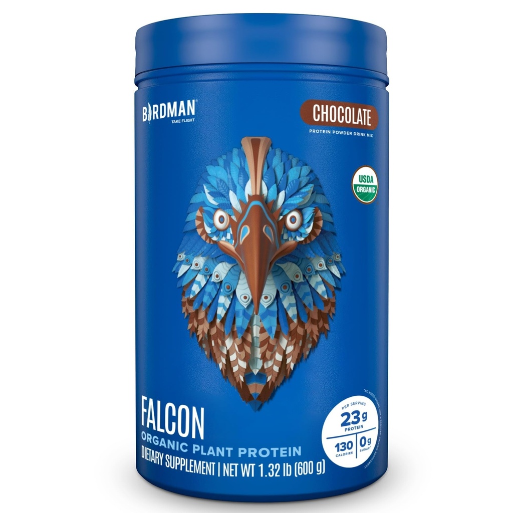 BIRDMAN Falcon Vegan Protein Powder Organic, Stevia & Sugar Free, Plant Based Protein, Low Carb, Dairy Free, Keto, Non Whey Protein, Probiotic, Pea Protein 