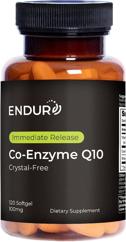 Endur Crystal-Free Co-Enzyme Q10, Heart & Antioxidant Defense Supplement, helpt ondersteuning energieproductie, Glutenvrij, 100mg (120 Softgels)