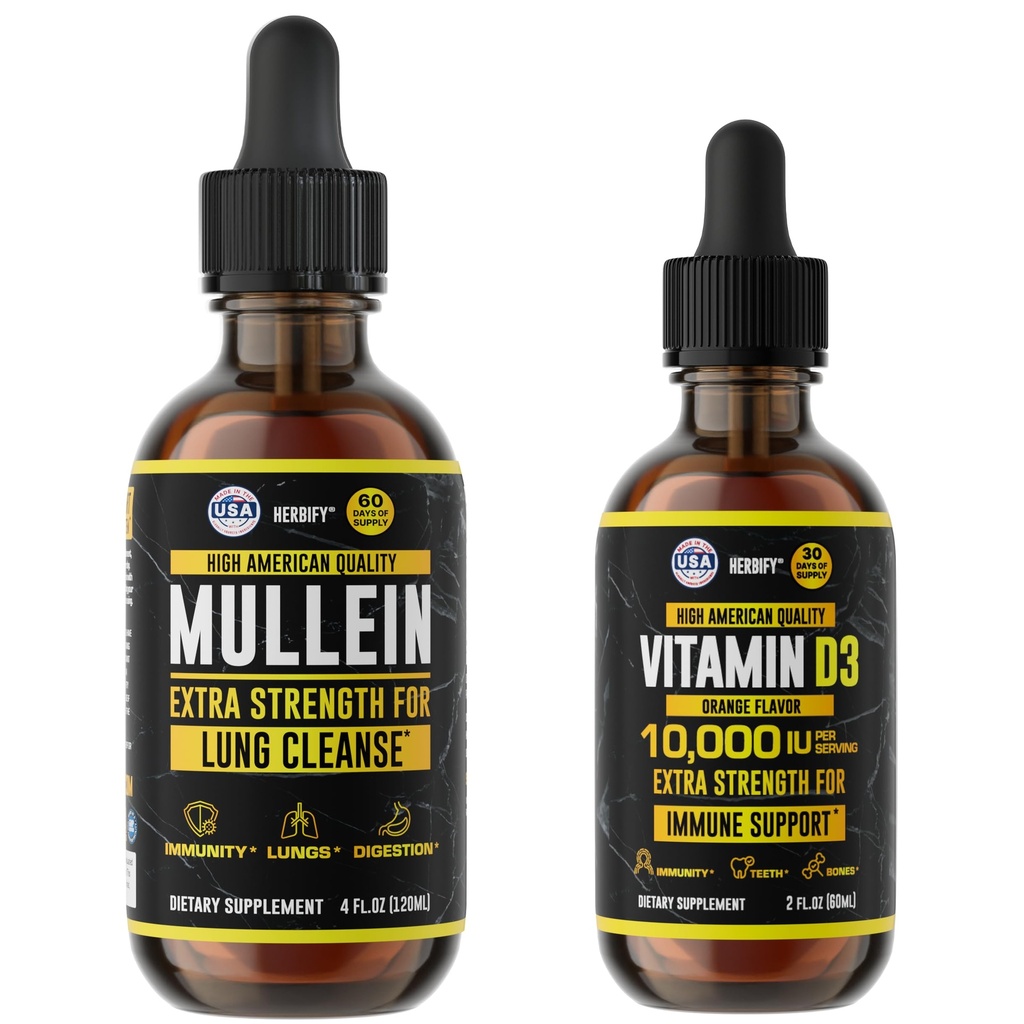 HERBIFY Bundle - Mullein Leaf Extract & Vitamine D3 - Respiratoire ondersteuning & Immuun Boost