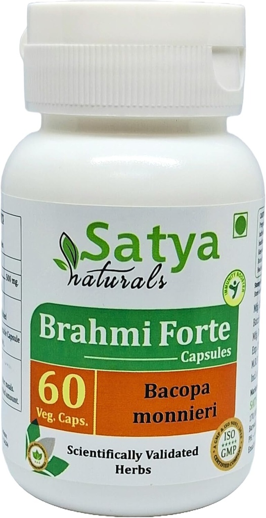 Brahmi Forte Capsules 500 mg. 60 Veg. Capsule Brahmi (Bacopa Monnieri) Extract Capsules voor Mannen en vrouwen 