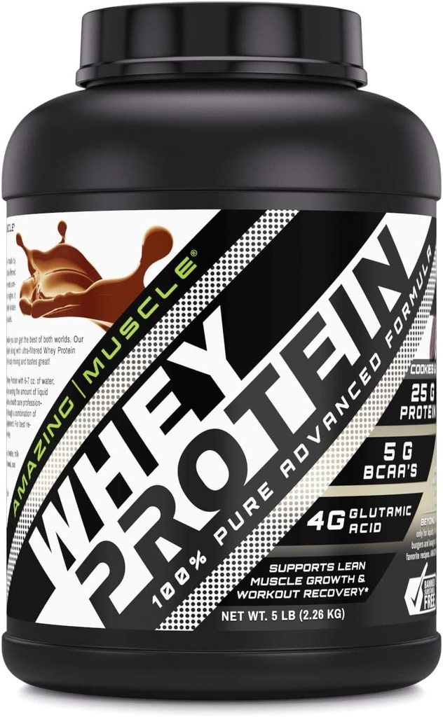 Geweldige spier 100% Wei Proteïnepoeder *Geavanceerde formule met Wei Proteïne Isolaat Samen met Ultra Gefilterd Wei Proteïne Concentraat (Cookie & Cream, 5 Lb)
