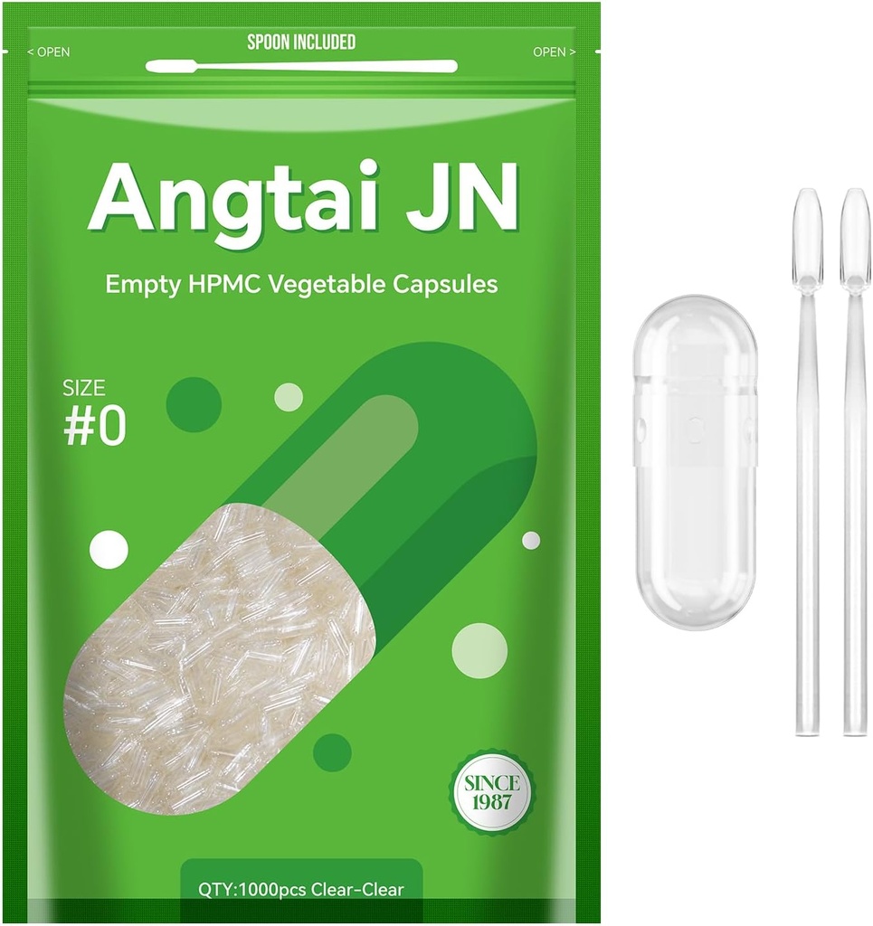 Maat 0 Capsules Lege veganistische plant op basis van helder (1.000 aantal) Glutenvrij, niet-GMO, Halal Certified Pill Caps vullen Kit met 2 Lepels voor vegetarisch DIY uw eigen supplementen