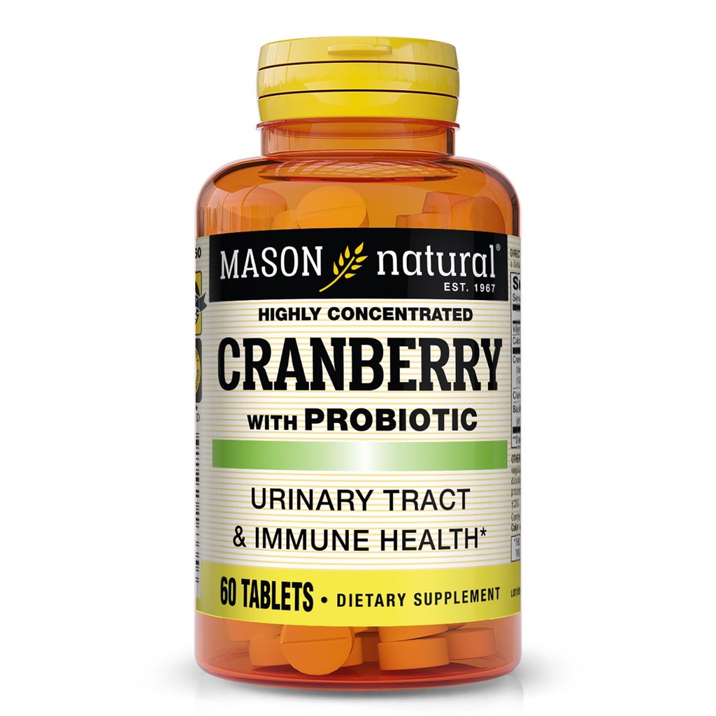 MASON NATUURLIJKE Cranberry met Probiotische, 2 maanden aanbod, hoog geconcentreerd, Ondersteunt Normale Immune Health & Urinary System, 60 tabletten