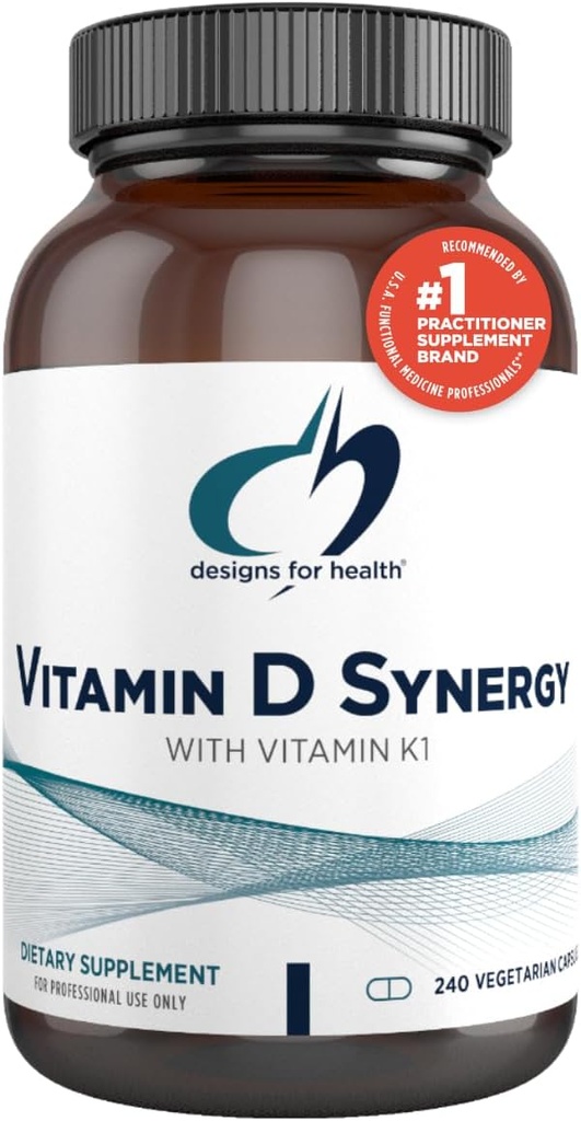 Designs for Health Vitamin D Synergy - 2000 IE Vitamine D with K Supplement - Ondersteunt gezonde Moods, Bone Health + Immune Health for Adults - VIT D3 + Vitamine K - Glutenvrij + Non-GMO (240 Capsules)