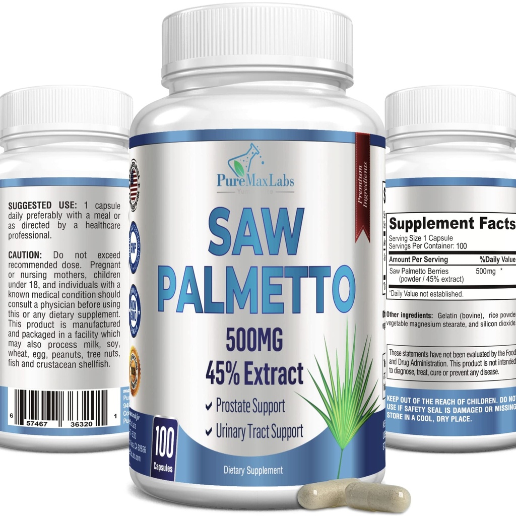 Extra sterkte Saw Palmetto - 45% Extract Prostaatsupplement, vermindering van frequente urine, DHT-blokker voor haargroei, non-GMO, 100 capsules