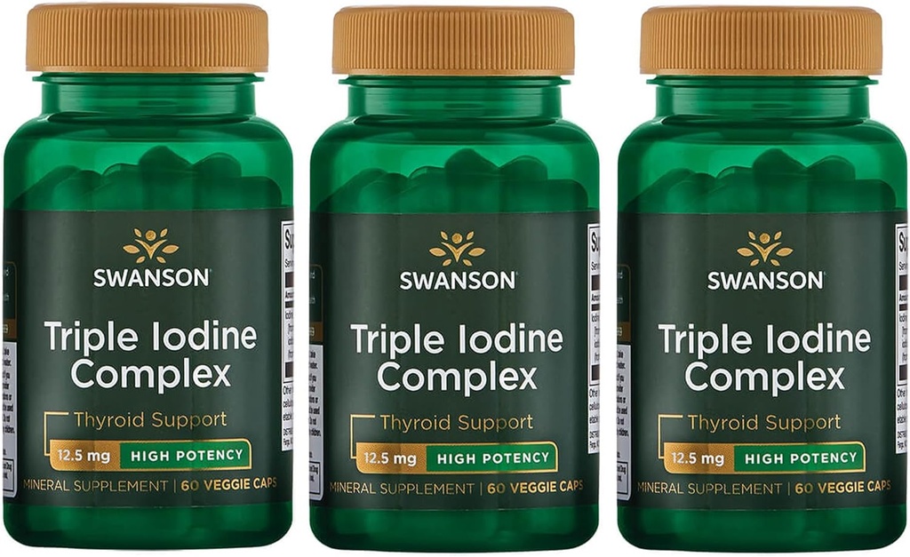 Swanson Triple Jodium Complex-Natural Supplement for Vital Thyroid Support-Promotes Metabole functie, verhoogde rode bloedcelproductie, & Heart Health-(60 Veggie Capsules, 12,5 mg Each) (3 Pack)