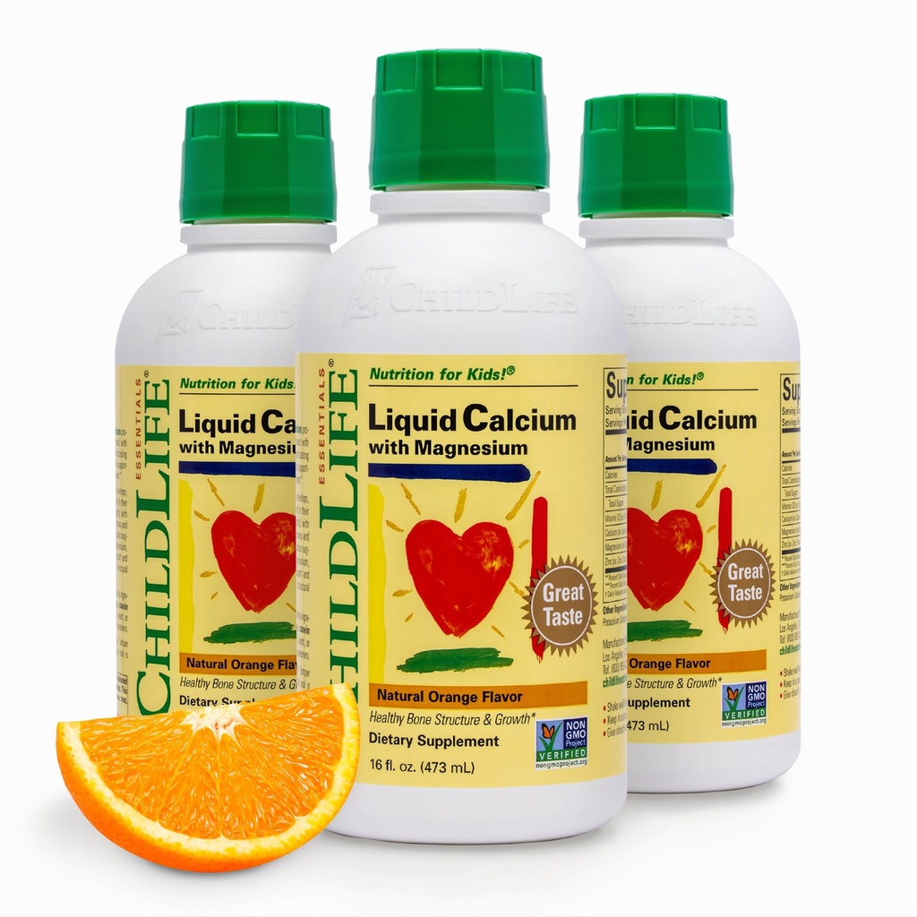 ChildLife Essentials Supplément de calcium liquide pour les enfants - Baby Calcium avec magnésium, zinc et vitamine D3 - Arôme orange, 16 fl oz (3 pack)