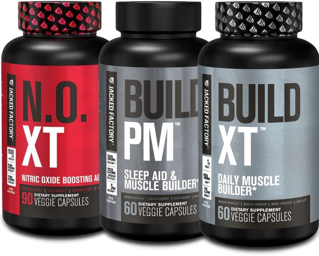 Ge Jacked Factory AM & PM Muscle Building Stack - N.O. XT, Build XT, & Build PM