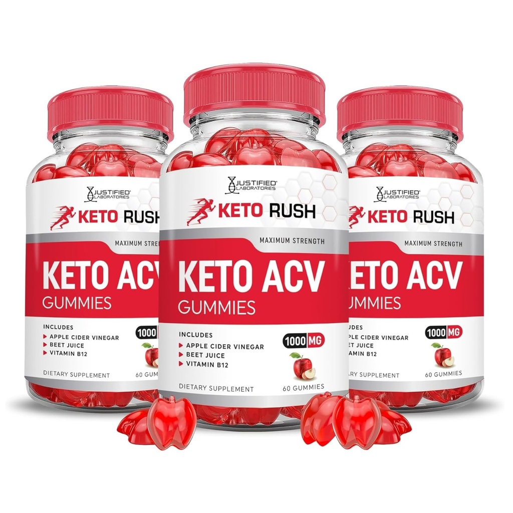 Justified Laboratories (3 Pack Keto Rush Keto ACV Apple Cider Vinegar Boost Geformuleerd met Granaatappel Beet Juice Powder B12 Vegan Non GMO 180 Gummies