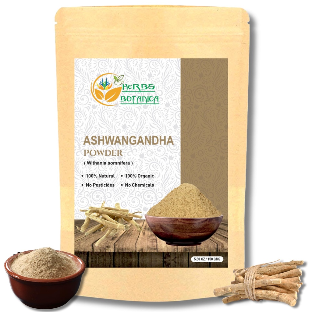 Herbes Botanica Ashwagandha Poudre de racine Withania Somnifera Poudre Ashwaganda Supplément ayurvédique à base de plantes Soutien et résistance 5,3 oz
