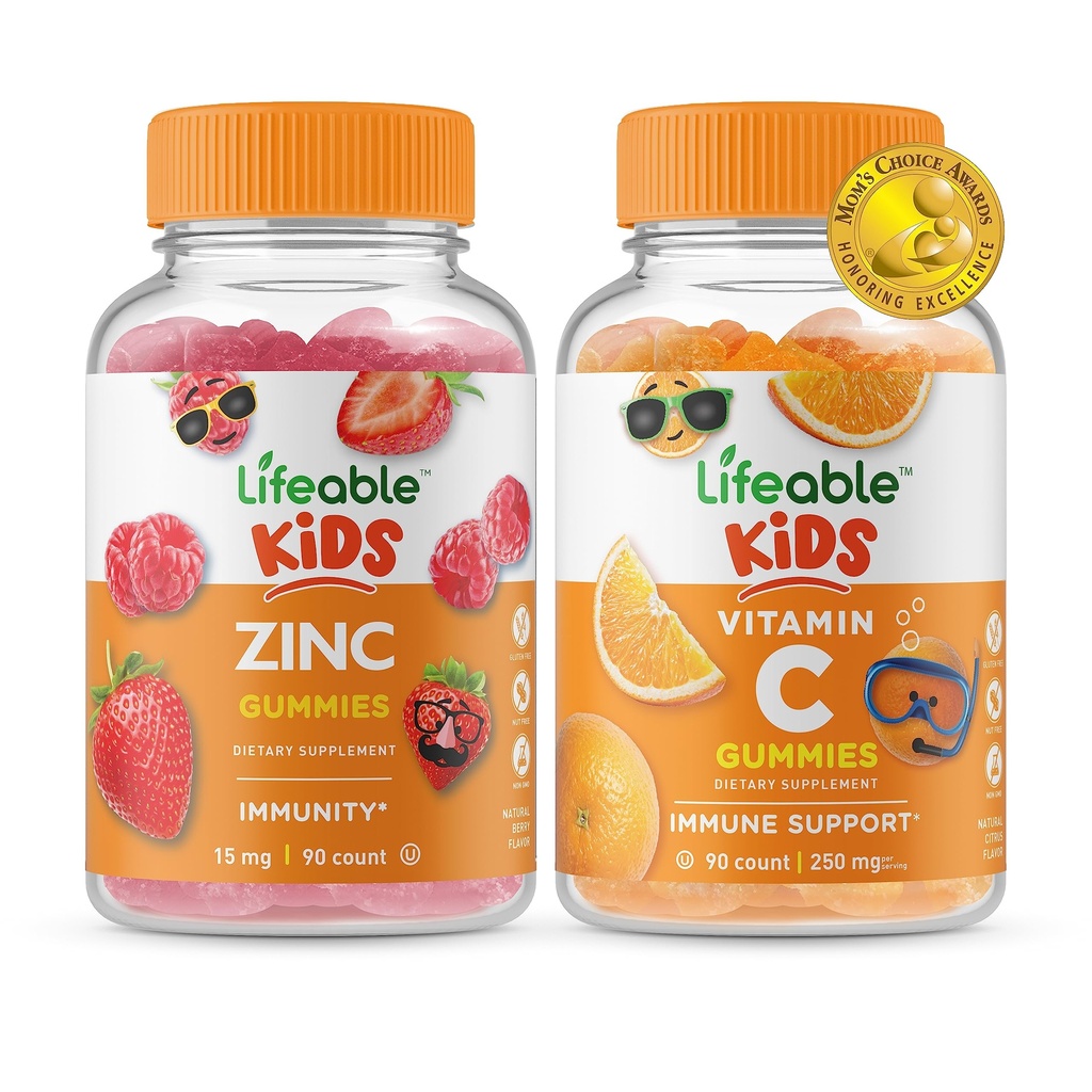 Lifeable Zinc Kids + Vitamin C Kids, Gummies Bundle - Great Tasting, Vitamin Supplement, Gluten Free, GMO Free, Chewable Gummy