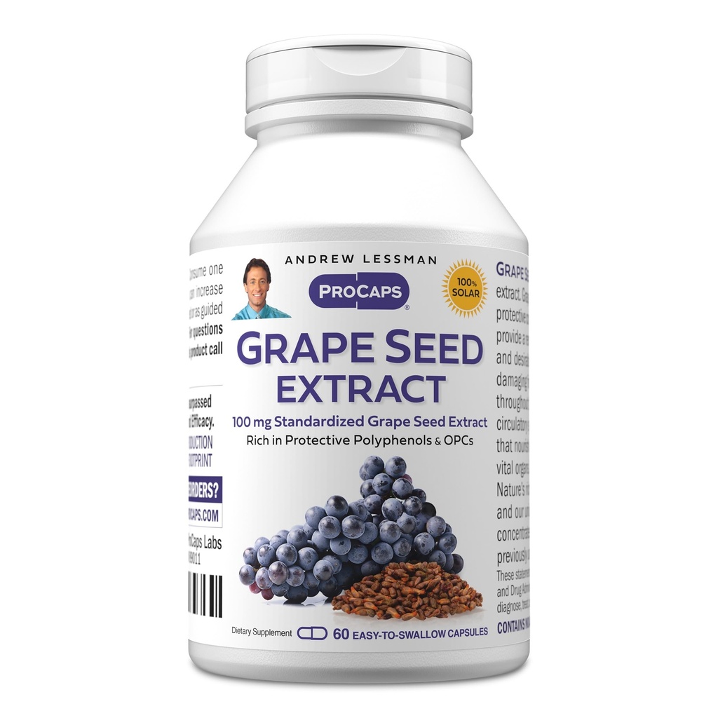 ANDREW LESSMAN Grape Seed Extract 60 Capsules - 100 mg Standaard Extract, Anti-oxidant, Neutraliseert Damaging Free Radicalen, Ondersteunt gezonde circulatie. Rijk aan beschermende polyfenolen