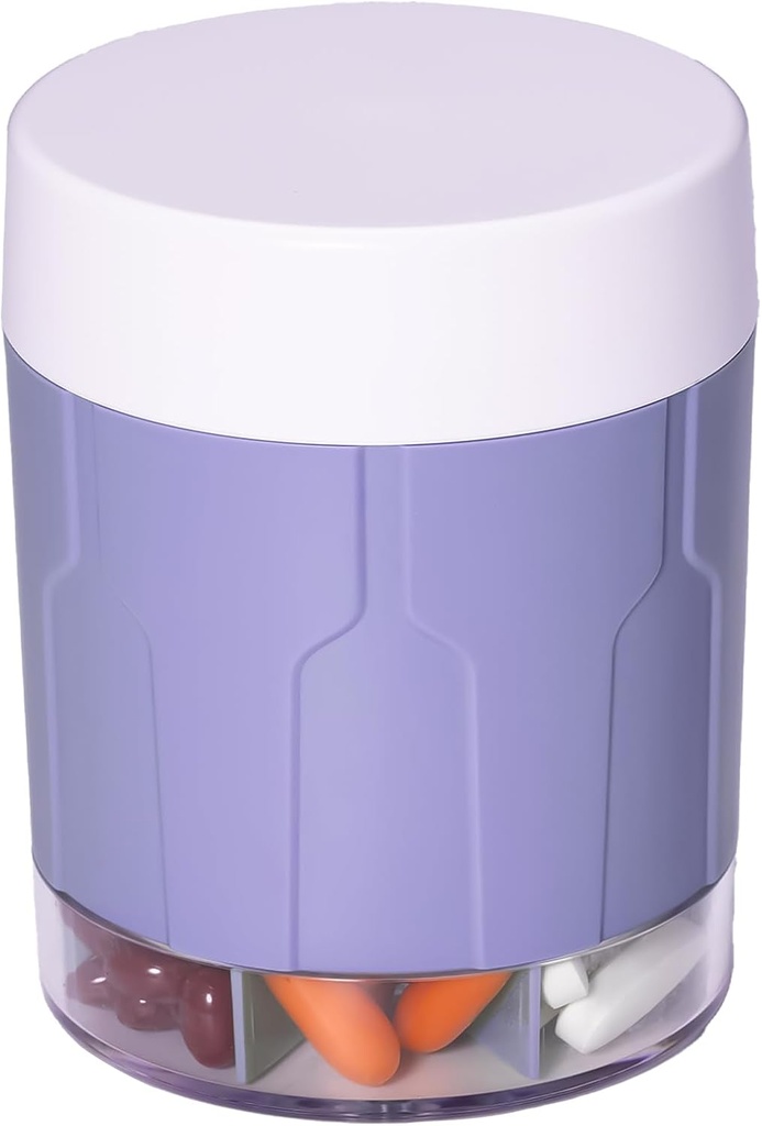 Betife Extra Large Supplement Organizer,Weekly pil Organizer Bottle, Daily Pill Dispenser met 7 Grote Compartiments, Organizer om 7 Dag Vitamine Medicatie, 21 labels en een reinigingsborstel (Paars)