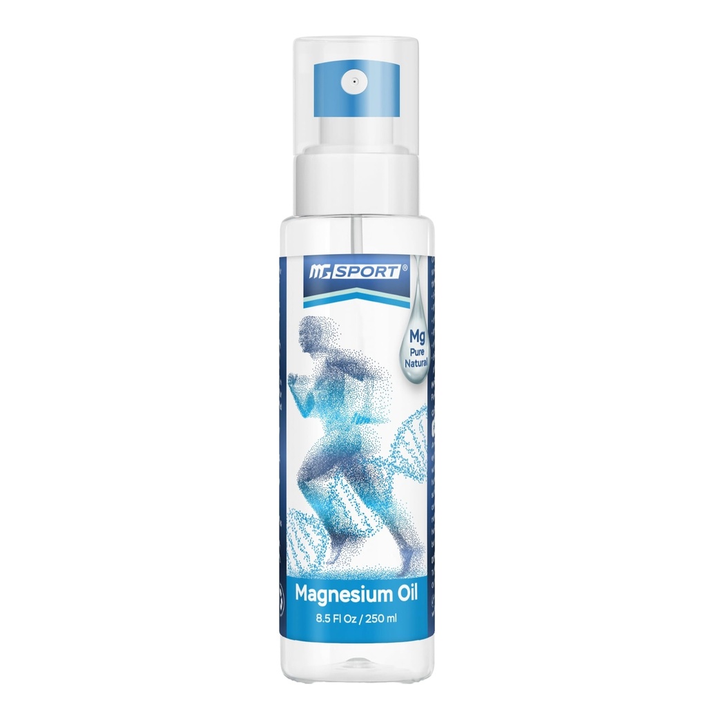 Vaporisateur d'huile de magnésium – 250 ml Chlorure de magnésium Haute absorption et pure de la mer Morte, aucun conservateur – soutient le sommeil, la récupération musculaire et les crampes. 1 400 pulvérisations - 8 mg Mg par pulvérisation.