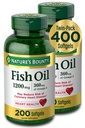 Nature's Bounty Fish Oil, Dieetsupplement met 360mg Omega-3, Ondersteunt Heart Health, 1200mg, 200 Softgels (pakket van 2)