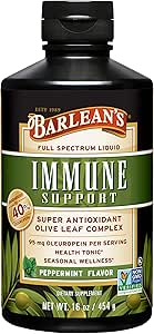 Barlean's Pepermunt Olive Leaf Complex Liquid Immune Support Supplement, 95mg Oleuropein Antioxidanten, 16 oz