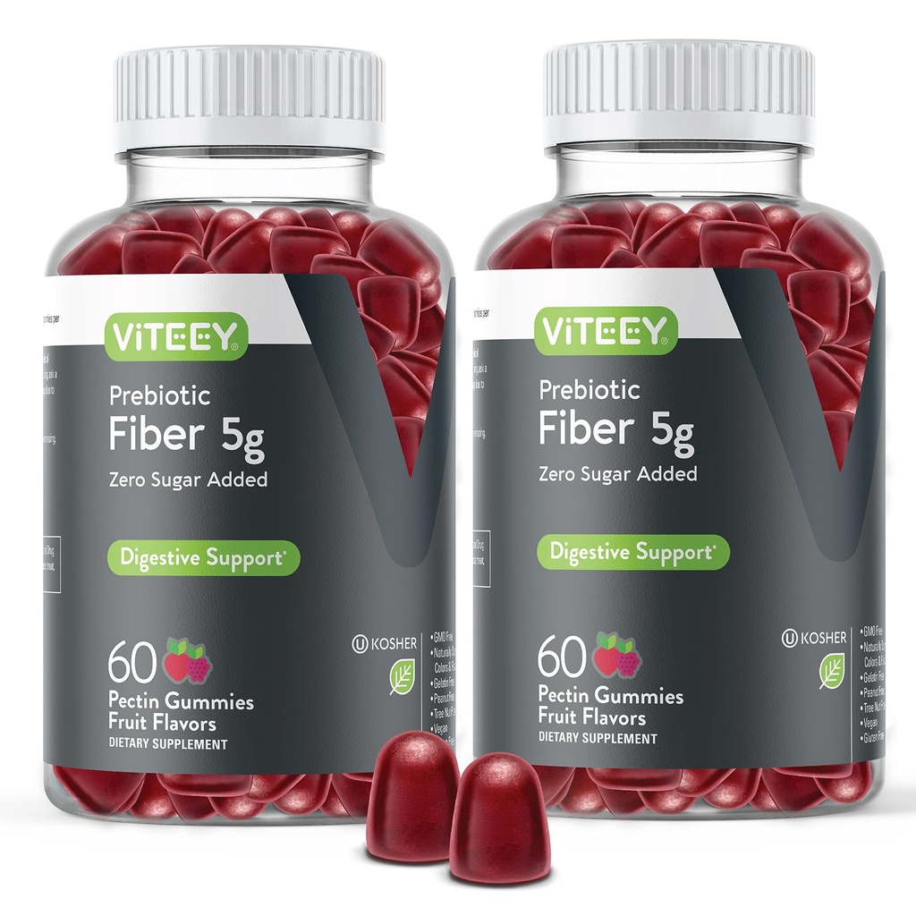 Viteey Prebiotic Fiber Gummies voor volwassenen, 5g - Gut Health & Digestief Oplosbare vezel Supplement Gummies - Zero Sugar Added, Vegan, Gluten-Free - 120 Tel.
