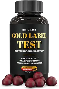 Gold Label Testostérone Booster Gummies avec Tongkat Ali, Zinc, D3, Ashwagandha, Fenugreek, Magnésium, Boron pour l'amélioration masculine, Muscle Building, Vitalité, Force, Performance, Énergie - 60 Comte