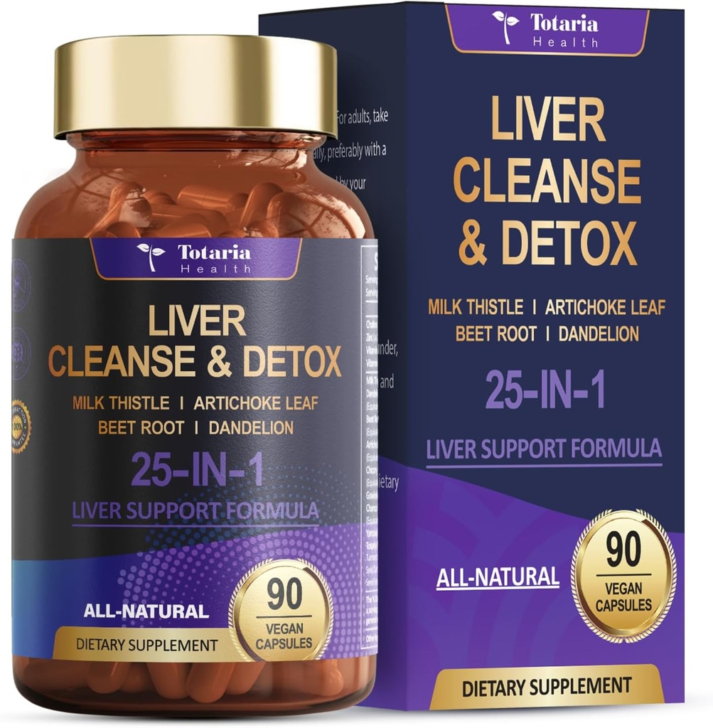 Lever Reiniging Detox & Reparatie 25-in-1 met melkdistel,Dandelbloemwortel, Beetwortel, Artichoke Extract voor lever Gezondheid Herb lever Ondersteuning Supplement Vitaminen Zink, Choline 90 Vegan Capsules