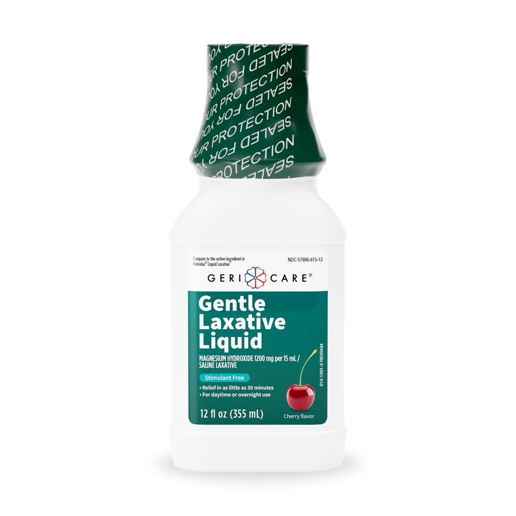 Laxatif liquide GeriCare pour le soulagement de la constipation - Adoucisseur de tabouret de résistance maximale avec hydroxyde de magnésium, Lait de magnésie Aromatisé à la cerise et soutien de prép de coloscopie, sans stimulant 12 oz