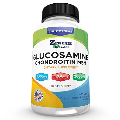 Zenesis Labs Glucosaminesulfaat + Chondroitin + MSM Combinatie Gewricht & Cartilage Supplement 450 Capsules (Bulk 90 Day Supply) 1500mg, 1200mg, 2000mg per portie