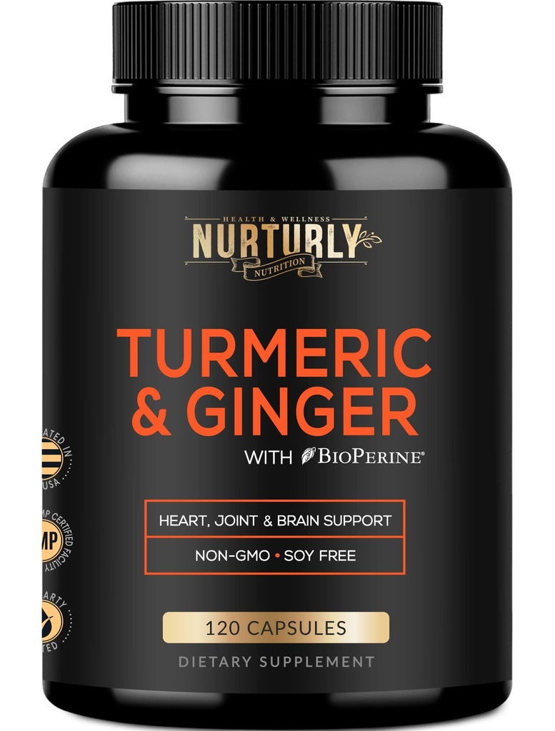 Kurkuma Curcumine met BioPerine & Gember, Black Pepper en 95% Curcuminoïden - Hoge Absorptie Kurkuma Supplementen voor Hearth Health - Non-GMO, Glutenvrij - 120 Capsules