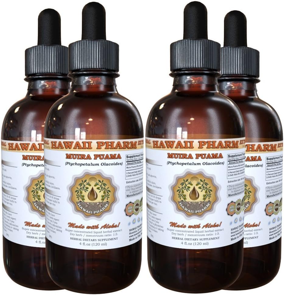 Muira Puama Liquid Extract, Biologische Muira Puama (Ptychopetalum Olacoides) Tinctuur Supplement 4x4 oz