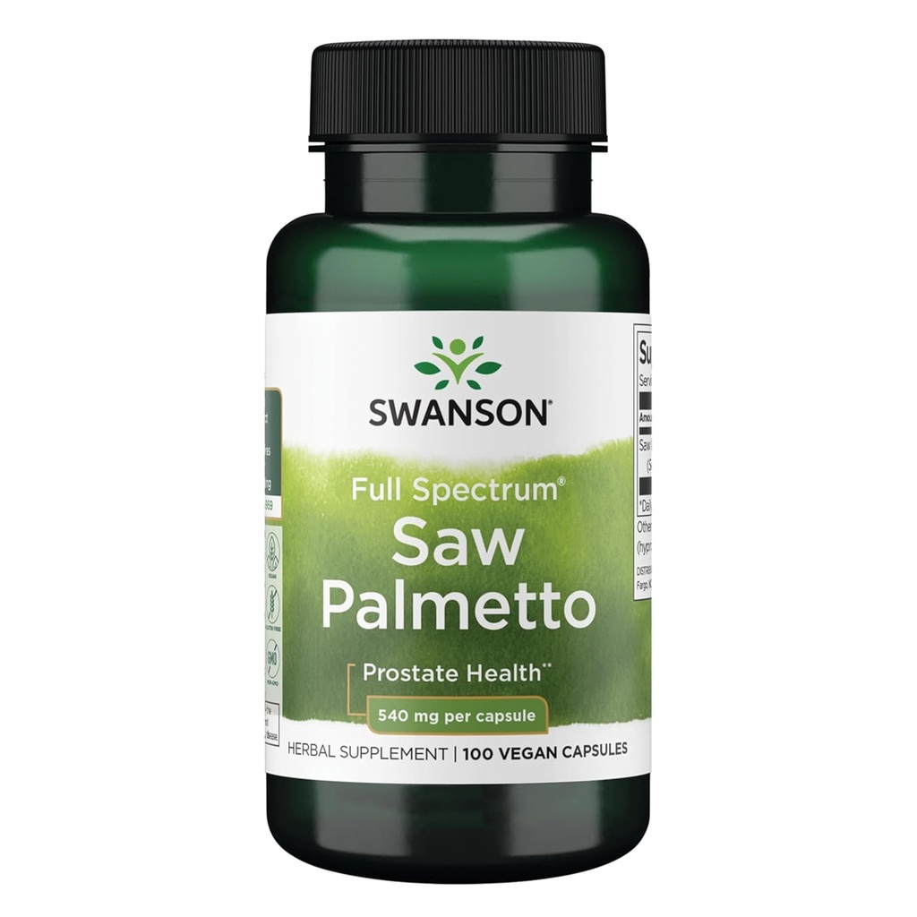 Swanson Saw Palmetto - Supplément à base de plantes Promotion Male Prostate Health Support - Supplément de cheveux naturels et soutien de santé urinaire - 540 mg 100 Capsules