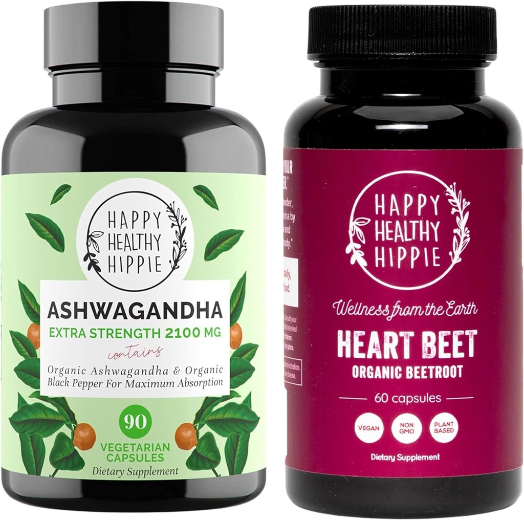 Gelukkige gezonde Hippie Beetwortel Capsules & Organic Ashwagandha Stress Support Supplement Capsules