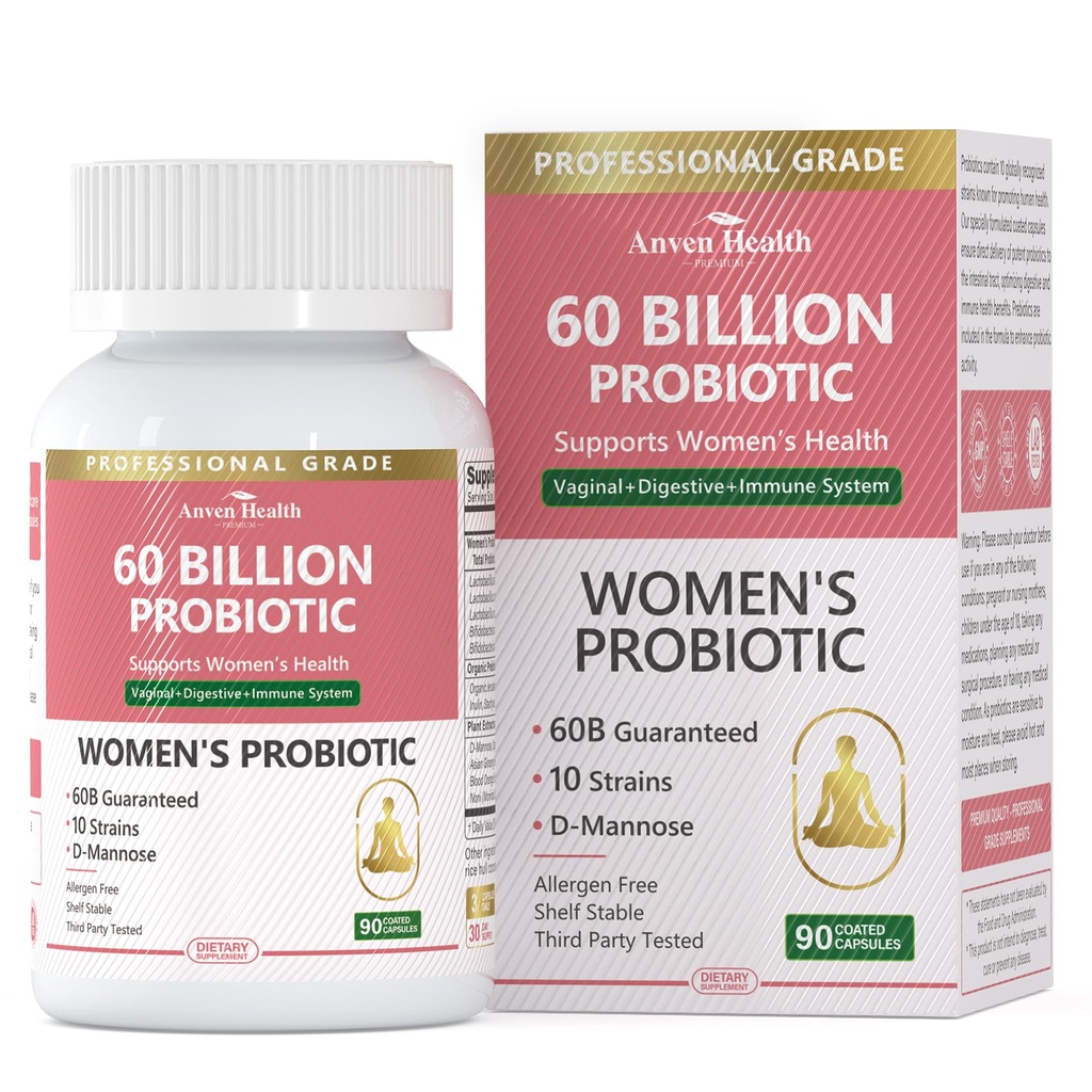 Probiotiques et prébiotiques biologiques pour les femmes pH Balance et digestion- 60 milliards CFU Probiotiques vaginaux avec Cranberry D-Mannose, Vegan et non-OGM pour le trac urinaire et immunitaire