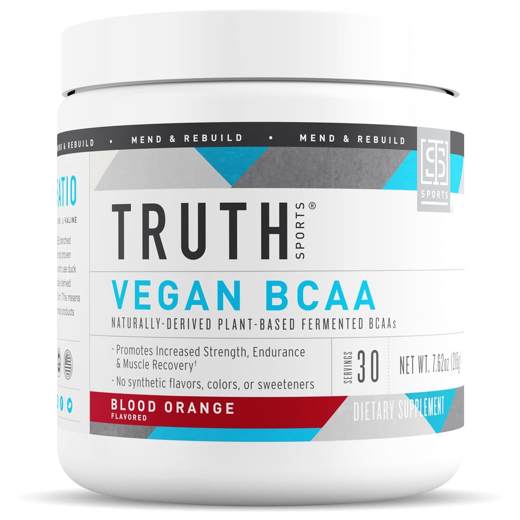 Truth Nutrition Vegan BCAA Powder- 2:1:1 Ratio Natural BCAAs Amino Acids Powder for Energy, Muscle Building, Post Workout Recovery Drink for Muscle Recovery (Blood Orange, 30 Servings)