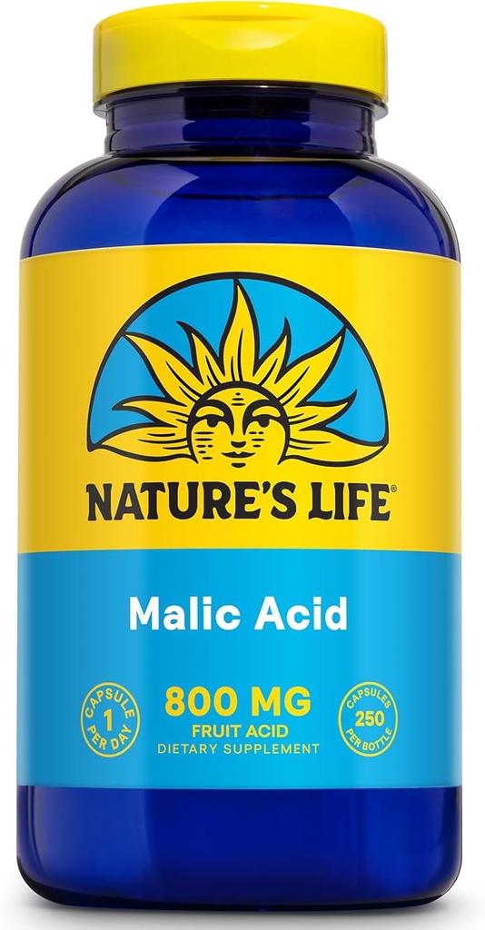 Nature's Life Malic Acid Supplement 800 mg - Gezonde Spierfunctie en Cellular Energy Ondersteuning - Dieetfruitzuur - 60 dagen geld terug Garantie, Lab geverifieerd - 250 porties, 250 capsules