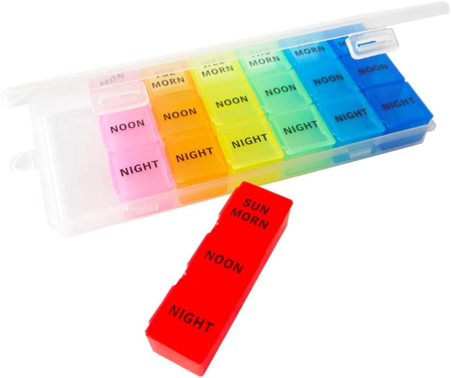 Weekly pil Organizer, 3 keer per dag, 7 dagen pil Box, Portable Travel Prescription Pill Case Dispenser, Vitamine Fish Oil Compartments Container, Dagelijks Calcium DHA supplement houder Herinnering