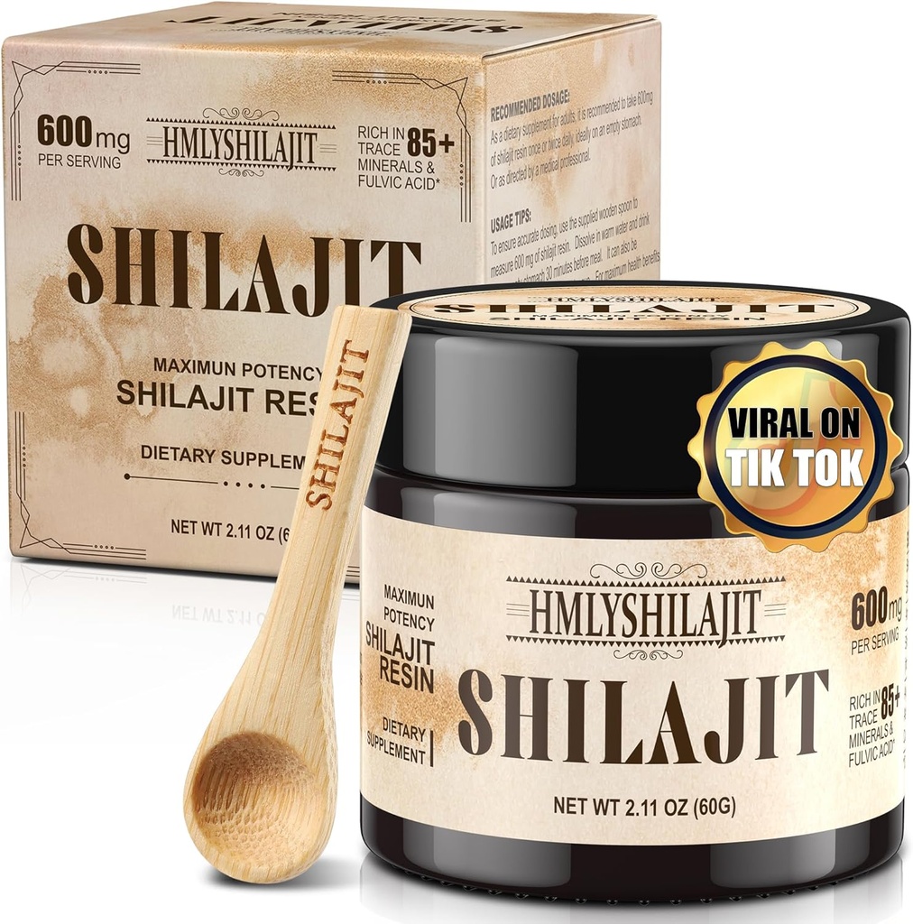 Geloo Shilajit Pure Himalayan Organic Shilajit Resin 60 Grams - Résine naturelle Shilajit - Grade d'or 100% Shilajit - avec 85+ Trace Minerals & Fulvic