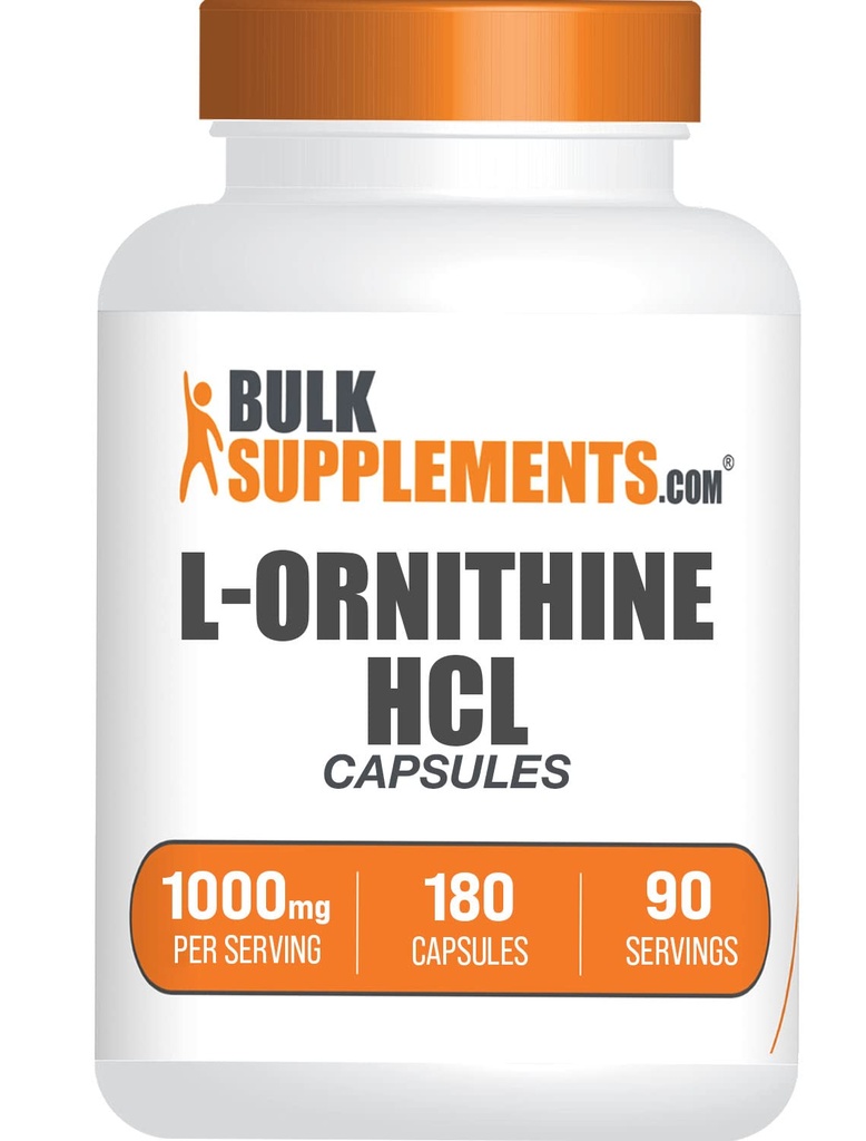 BulkSupplements.com L-Ornithine HCl Capsules - L-Ornithine Hydrochloroide, L-Ornithine 1000mg - Aminozuren Supplement, Glutenvrij, 2 Capsules per portie, 180 Tellen (pakket van 1)