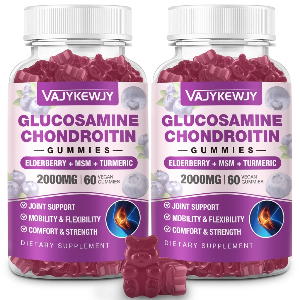 2 Packs 2000mg Glucosamine Chondroitin Gummies, Extra Strength Glucosamine met Chondroitin MSM & Kurkuma, Joint Support Supplement, Antioxidant Immune Support - 120 Gummies