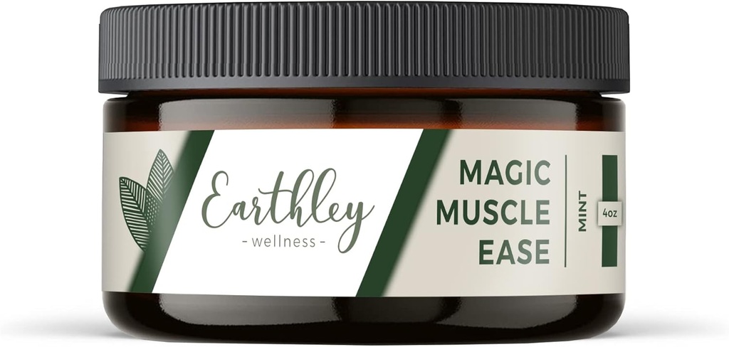 Earthley Wellness Magic Muscle Ease, Magnesium & Arnica Lotion om pijnlijke spieren te kalmeren, Fast-Absorbing Relief voor krampen, spanning en post-workout herstel (4oz, munt)