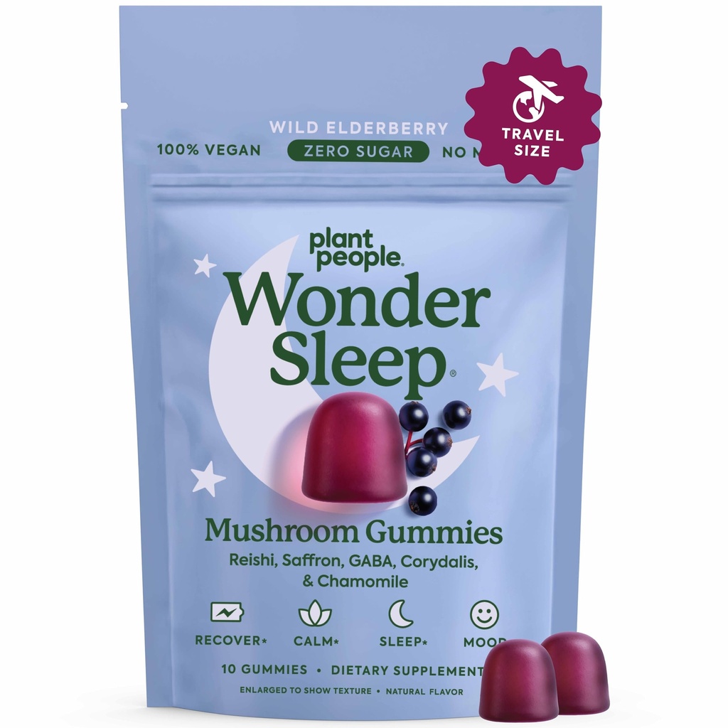 Planten Mensen WonderSleep Mushroom Gummies supplement Mini met Reishi Super Paddestoelen, Saffron, Wild Vlierbessen Smaak Geen Suiker Veganistisch-Vriendelijk & Glutenvrije Trial Grootte