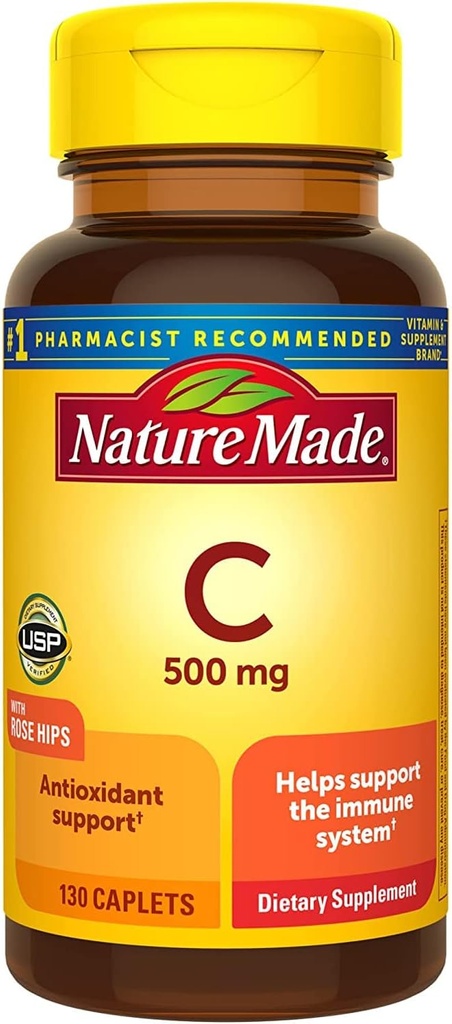 Nature Made Vitamin C 500 Mg Caplets with Rose HIPS, 130 Tablets (pack of 3)