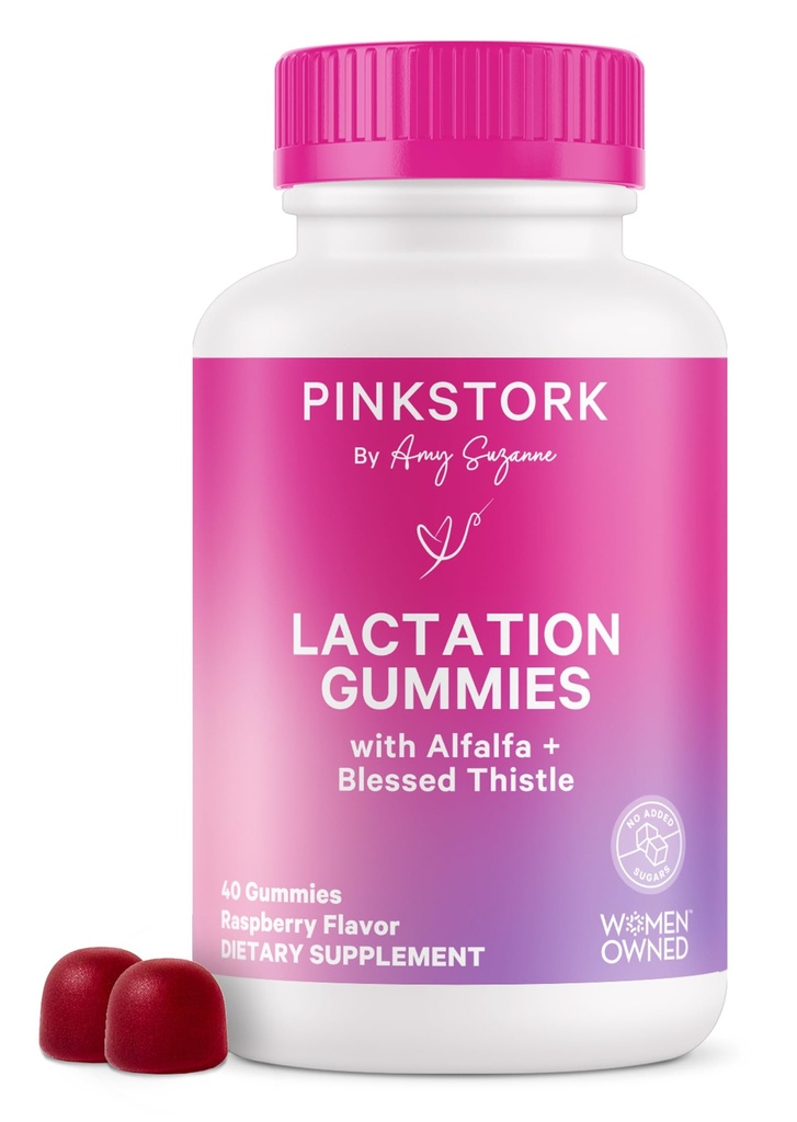 Roze Ooievaars Borstvoeding Supplement Gummies - Ondersteuning Borstmelk Supply met melk distel, Alfalfa, Vitamine D, en B12, Postpartum Herstel, Borstvoeding Essentials - Framboos, 40 Tellen
