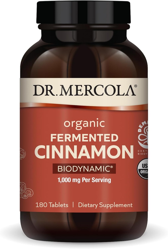 Dr. Mercola Biodynamic Organic Fermented Cinnamon - Supports Metabolic Health - High-Flavonoid Cinnamon Extract - USDA Organic, Non-GMO, Gluten-Free & Soy-Free - 180 tabletten