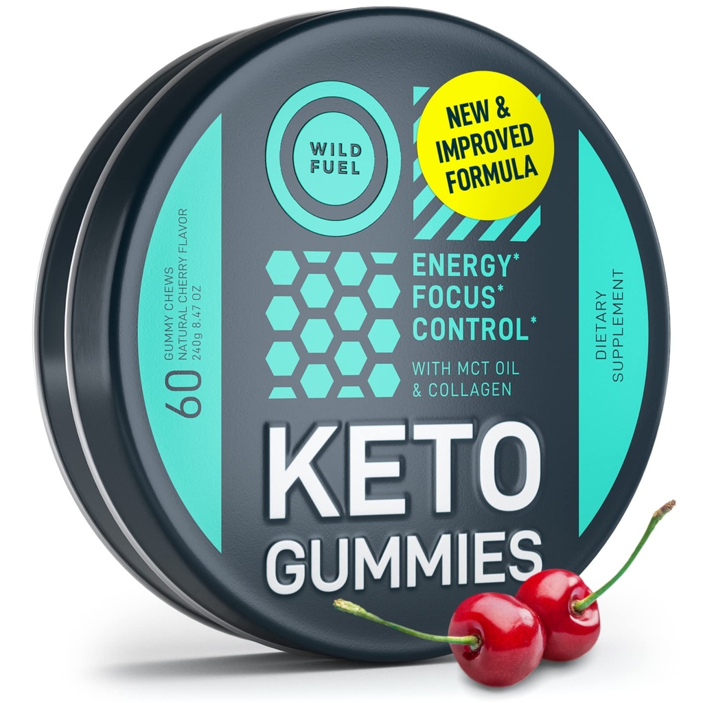 MCT olie Keto Gummies Collageen Metabolisme Booster - Pre workout Gummy Energy Kauwt Keto Candy - fysieke en geestelijke energie, lage Carb, lage calorie - 60 Cherry Collageen Gummies voor vrouwen en mannen