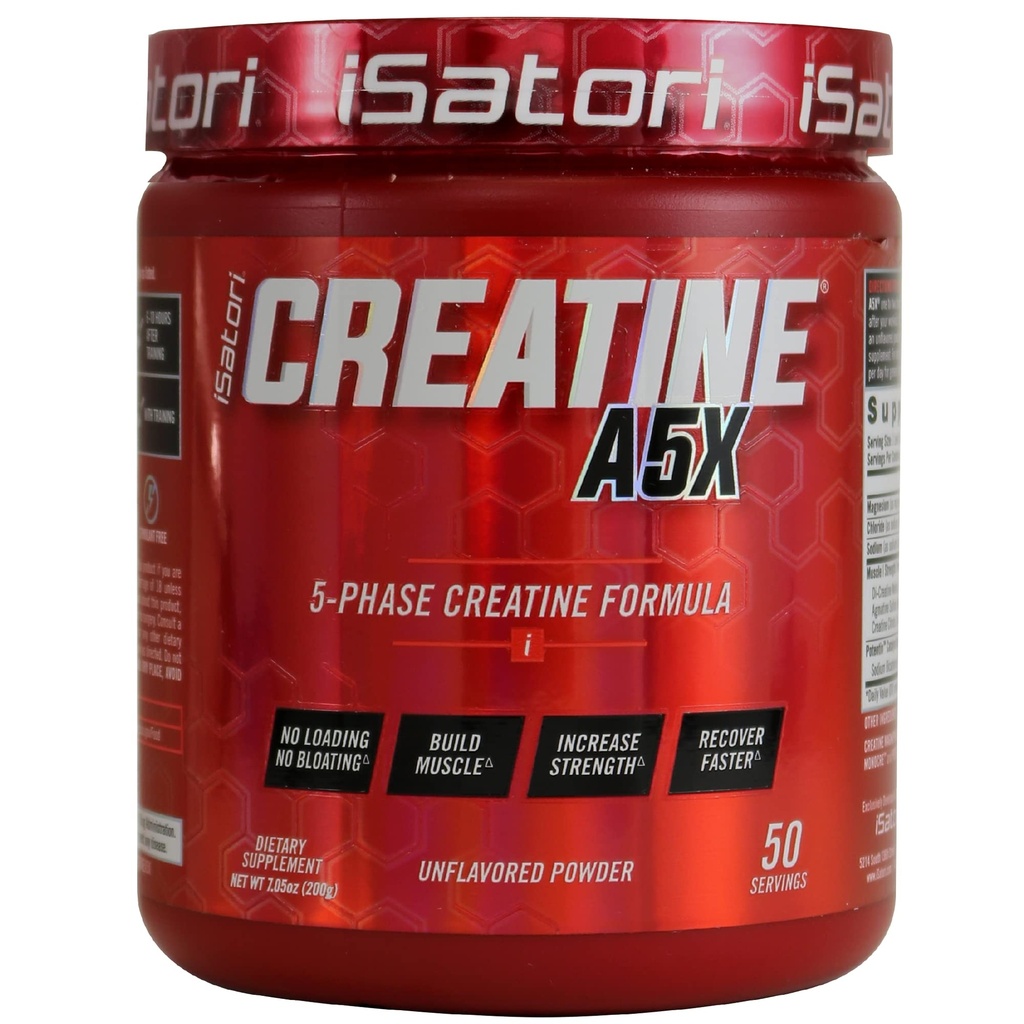 iSatori Creatine A5X met Creatine Monohydraat & Betaine Anhydraat voor spiergroei, krachtopbouw, & Recovery - Dieetsupplement voor training en gewichtheffen - Unflavored (50 Servers)
