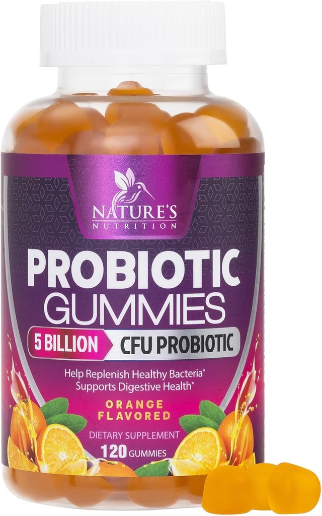Gommies probiotiques pour la santé digestive des femmes et des hommes, 5 milliards CFU, Meilleurs probiotiques quotidiens Gommy pour le vaginal, le soutien immunitaire et la santé des gommies, soutient les gaz de constipation occasionnels et le ballonnement, 120 gommies