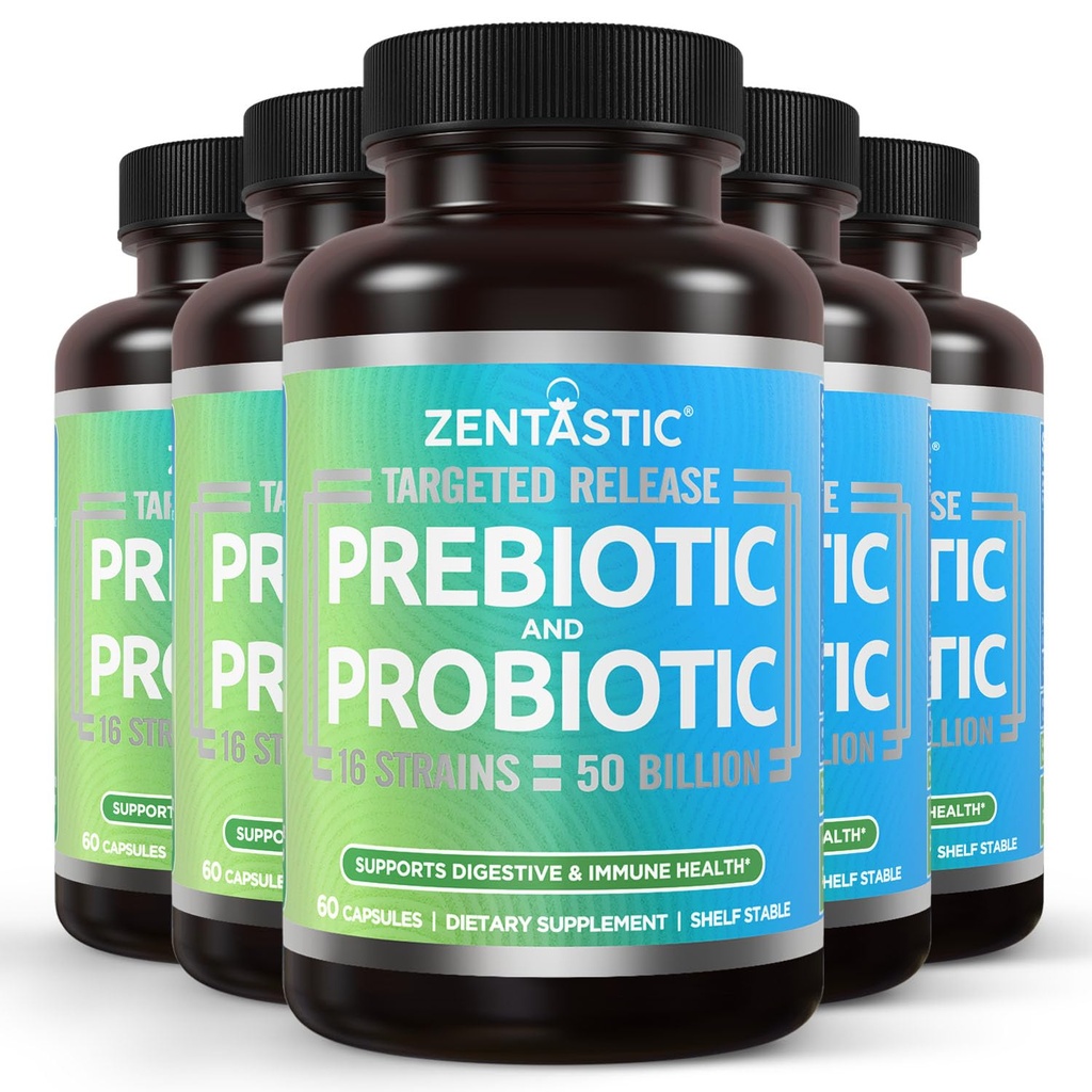 Zentastic Probiotica & Prebiotica Supplement - 50 miljard CFU - voor mannen en vrouwen Immune & Digestieve Gezondheid - 16 Strains - Plank Stable - 300 Delayed Release Veggie Capsules