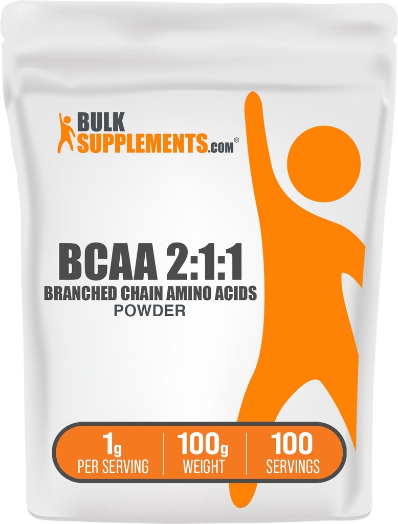 BulkSupplements.com BCAA 2:1:1 Powder - Branched Chain Amino Acids, BCAA's Amino Acids Powder - Unflavored & Gluten Free, 1g per Serving, 100g (3,5 oz) (Pack of 1)