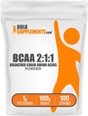 BulkSupplements.com BCAA 2:1:1 Powder - Branched Chain Amino Acids, BCAA's Amino Acids Powder - Unflavored & Gluten Free, 1g per Serving, 100g (3,5 oz) (Pack of 1)
